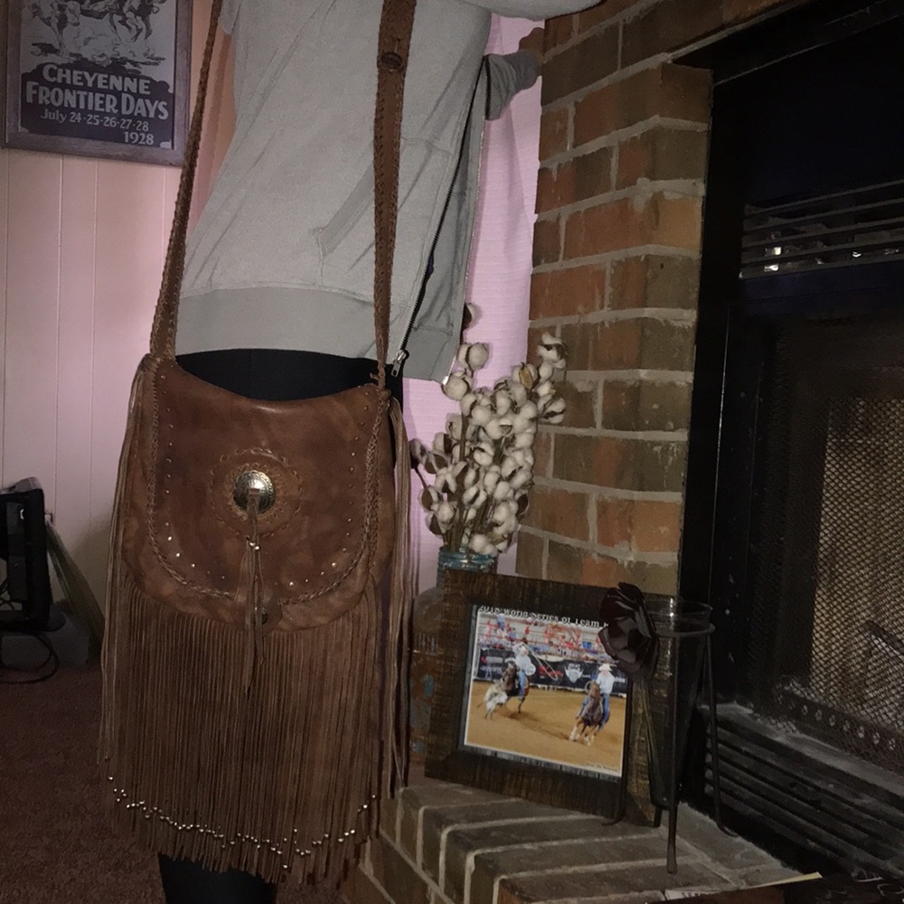 Custom Brown Leather Fringe Crossbody Purse - Picture 8 of 8